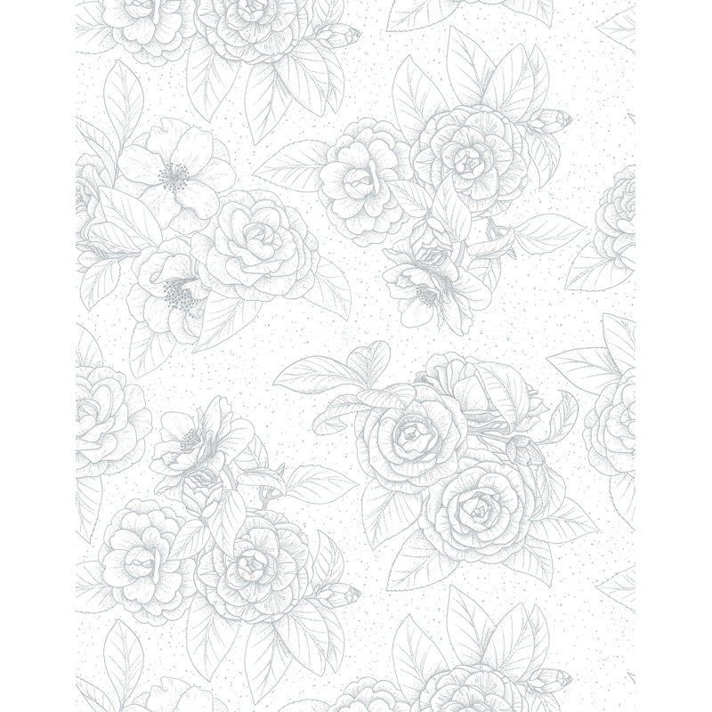 Dotwork Floral Wallpaper, Grey