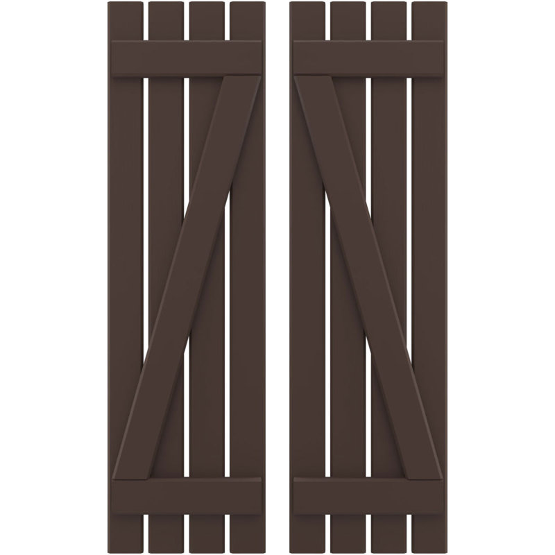 Volets de planche-n-lattes avec barre en Z (par paire) Americraft (2 lattes), Brun raisin, 15 1/2", 60"
