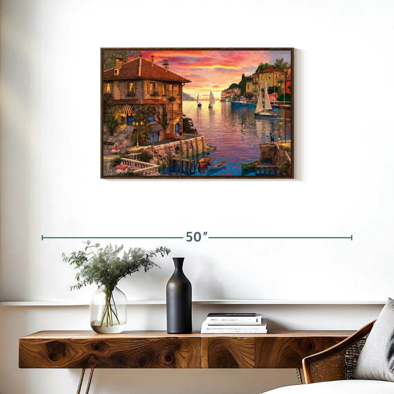 Le port méditerranéen, Cadre flottant noyer, 31 po x 21 po