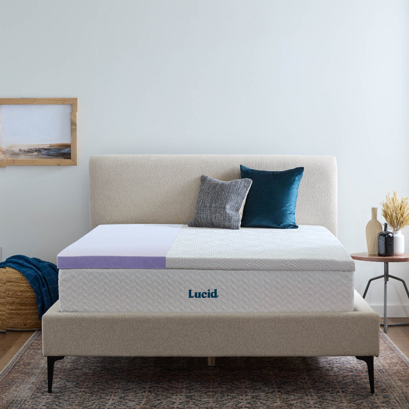 Lucid 2" Lavender and Gel Memory Foam Mattress Topper with cover - Queen, Queen, 2 inch