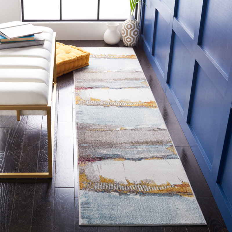 Papillon Abstract Brown/Blue Area Rug, Runner 2' x 8'