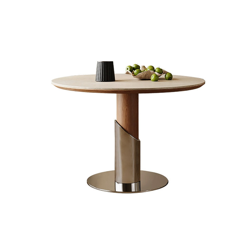 Table de salle à manger ronde en bois massif blanc et brun argenté, H 29,53 po x L 39,37 po x l 39,37 po
