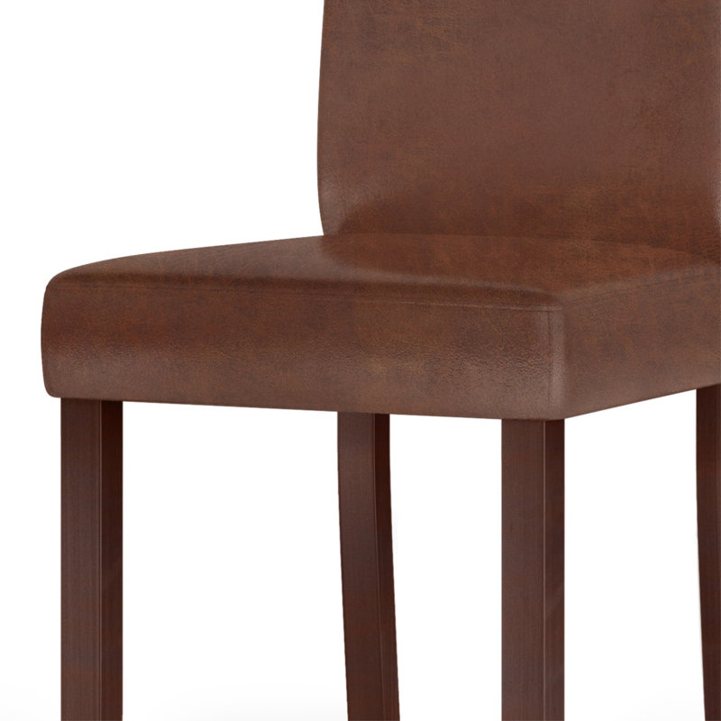 Distressed Saddle Brown Faux Leather Dining Set with Solid Wood Table
