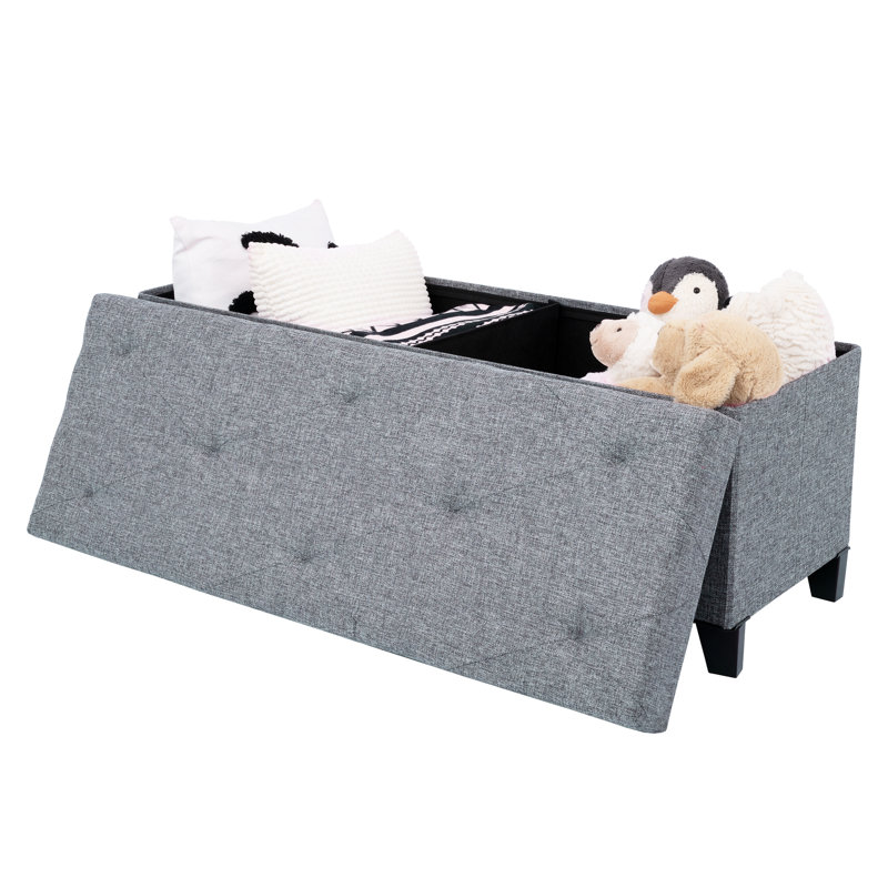 Banc de rangement rembourré avec pieds en bois massif Jenaya, gris