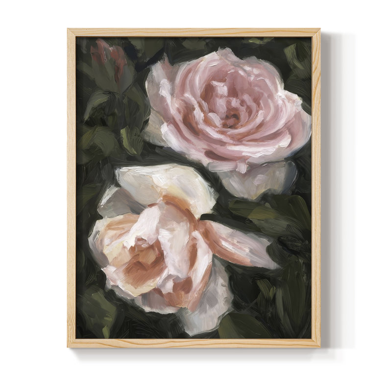 «Peachy Roses II», reproduction encadrée - bois massif, H 11 po x l 9 po, Naturel