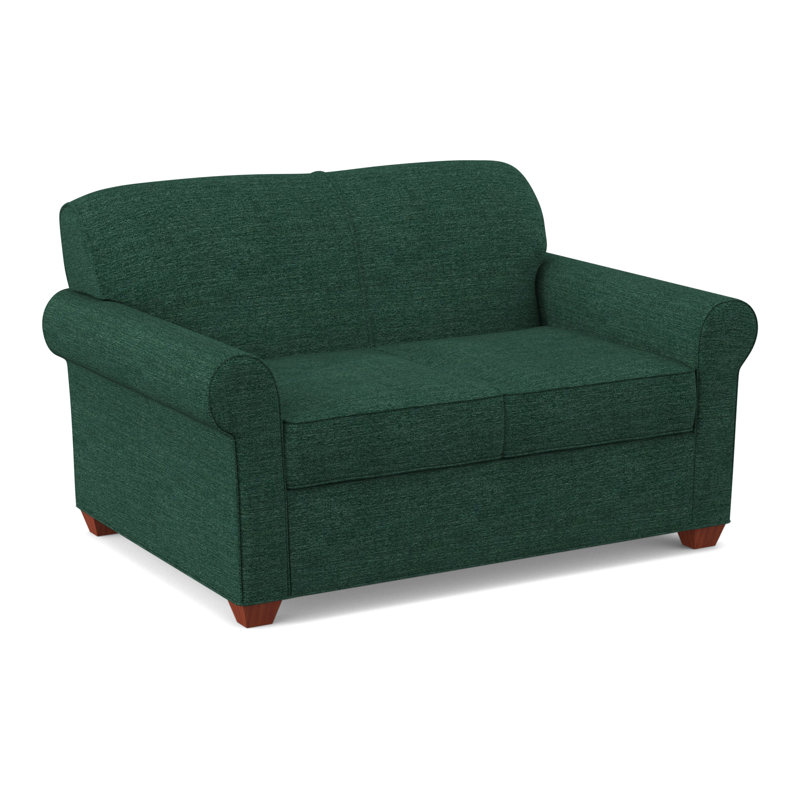 Finn 59" Rolled Arm Sofa Bed Loveseat with Reversible Cushions, BM Cherry, Antic Jade