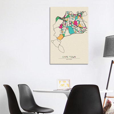 Cape Town, South Africa Map by Ayse Deniz Akerman - Wrapped Canvas Print