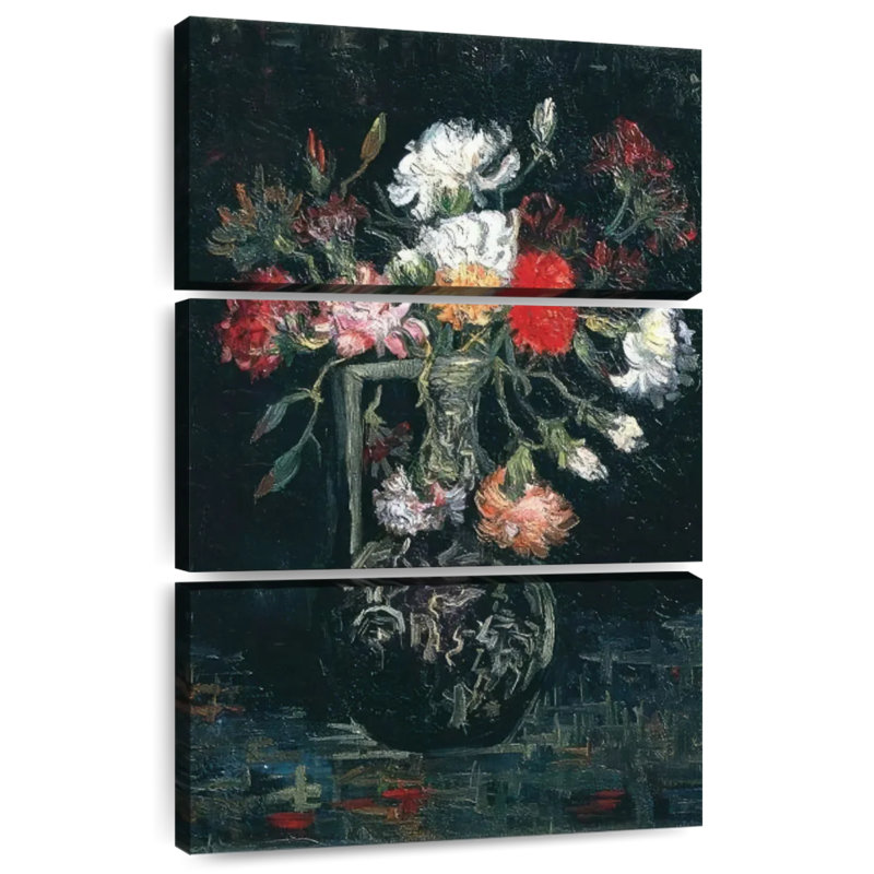 Vase avec œillets blancs et rouges, H 74 po x l 48 po