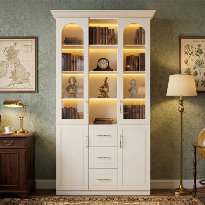Alderman 92.5" H Bookcase With 4 Doors, 3 Drawers & Open Shelves