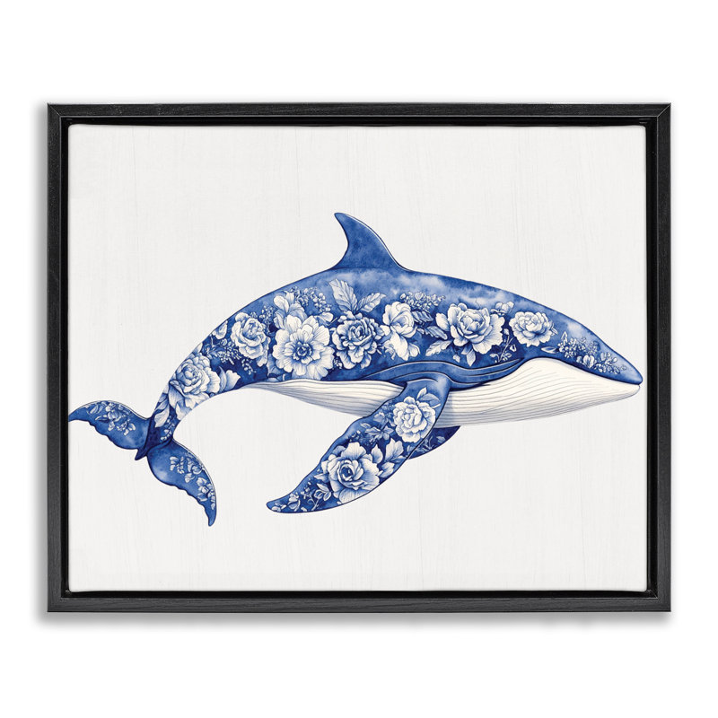 Cadre flottant Floral Toile Whale, Cadre flottant noir de jais, H 17 po x l 21 po