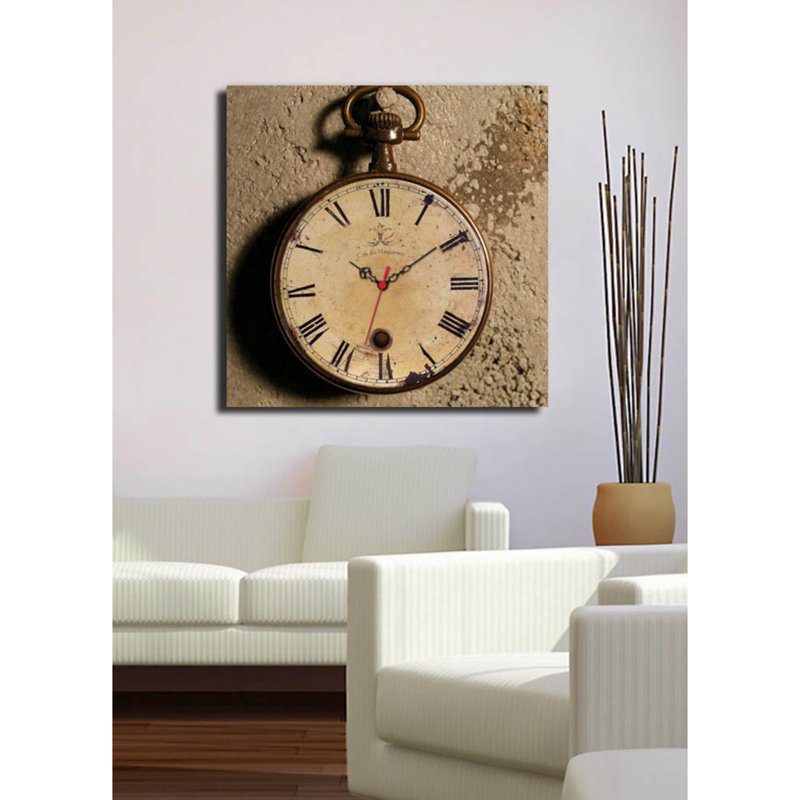 Horloge murale 17,7 po x 17,7 po Elegant Toile 100% suède avec cadre 100% bois (épaisseur: 1,2 po) | Décoration élégante pour le salon et le bureau, design intemporel et art fonctionnel