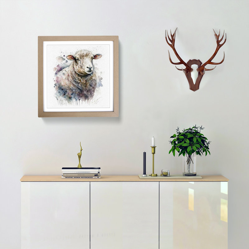 Sheep Watercolour - Framed Print, Oak
