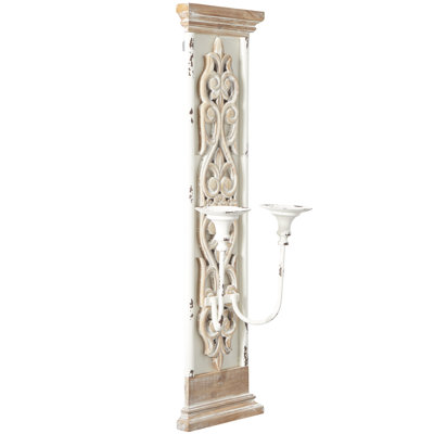 29" H Wood and Metal Distressed 2-Light Rectangular Candle Wall Sconce