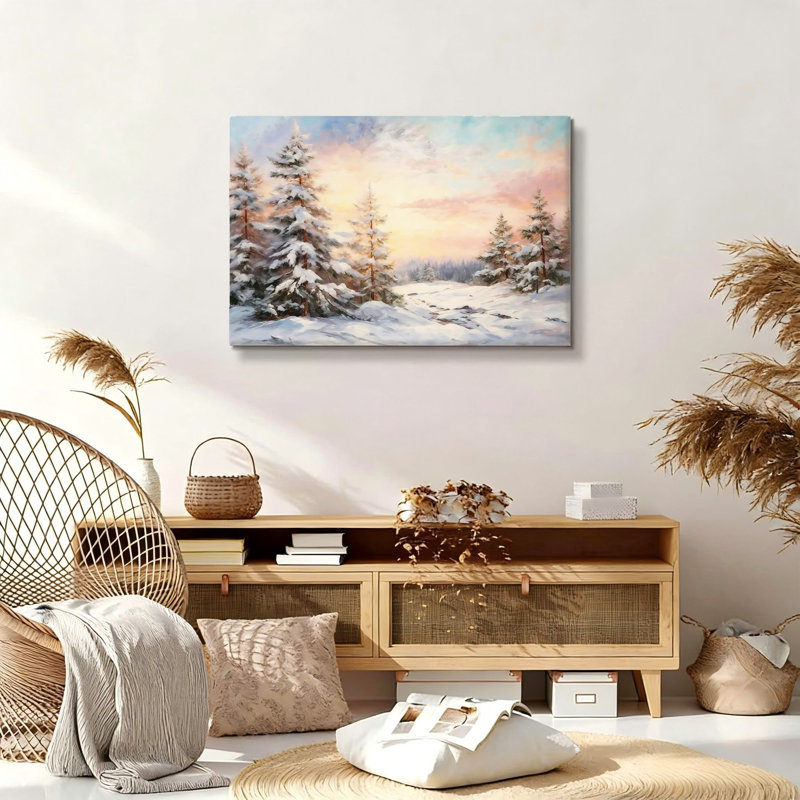 «White Snowy Forest Landscape», art mural en bois à l'arrière, 30 L x 20 l