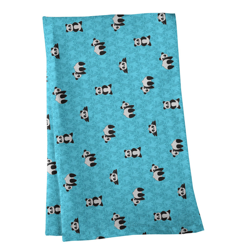 Torchon à motif Panda, Croisé en coton, bleu