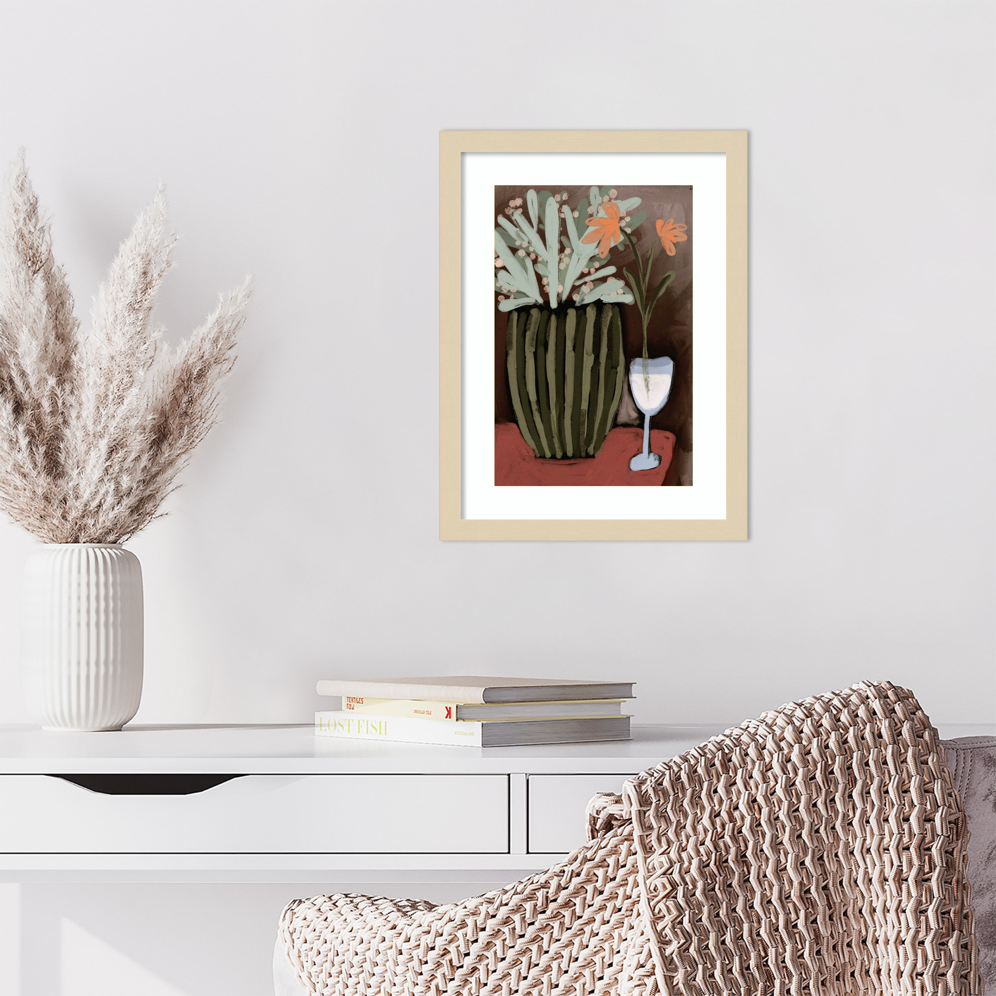 Floral Still Life No 4 by Treechild Wood Framed Wall Art Print, 17" H x 13" W, Brown