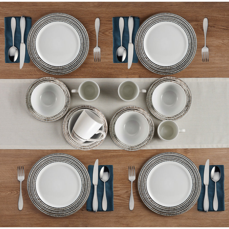 Bryson White Ceramic Stoneware Dinnerware Set, Service for 4