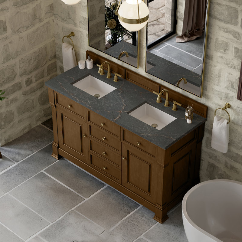 Brookfield 60 in. Double Vanity, Honey Oak, Parisien Bleu