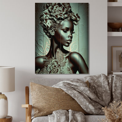 Vintage High Fashion African American Model IV - Fashion Woman Print on Natural Pine Wood
