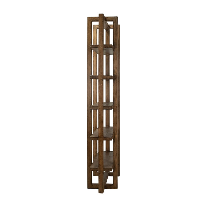 94" H x 44" W Solid Wood Etagere Bookcase, Medium Brown