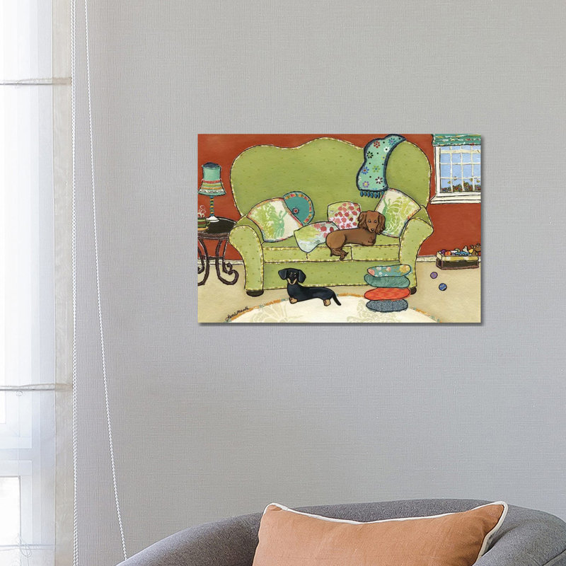 « Teckel Love » par Jamie Morath-impression, Toile tendue, Pas de tapis, H 18 po x l 26 po x P 1,5 po