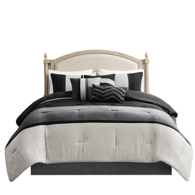 Faux Suede Comforter - Black King Modern Home Bedding 2 Decorative Pillows & Bed Skirt