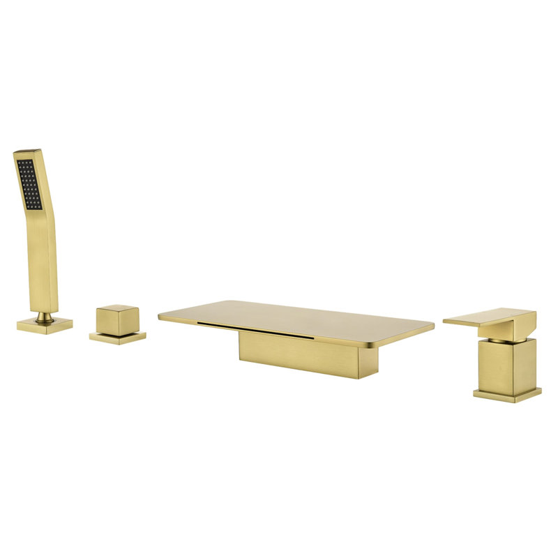 Robinet de baignoire à 4 trous à fixation sur le comptoir avec douche à main Robinet de baignoire à cascade avec robinets de baignoire à poignée simple en laiton
