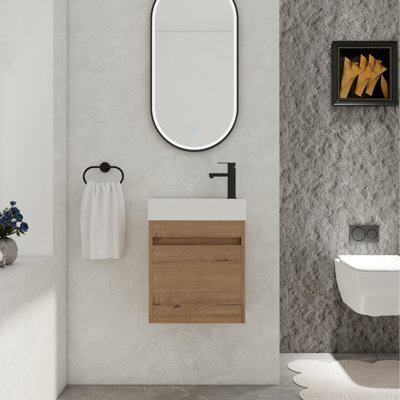 18'' Wall Mounted Bathroom Storage Vanity With Resin Sink & Soft-close Door, Modern Style, Imitative Oak 18'', Sink, Allure, Ample Storage, Color