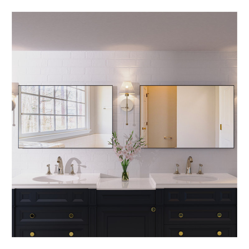 Miroir mural de salle de bain moderne avec cadre en aluminium, Noir