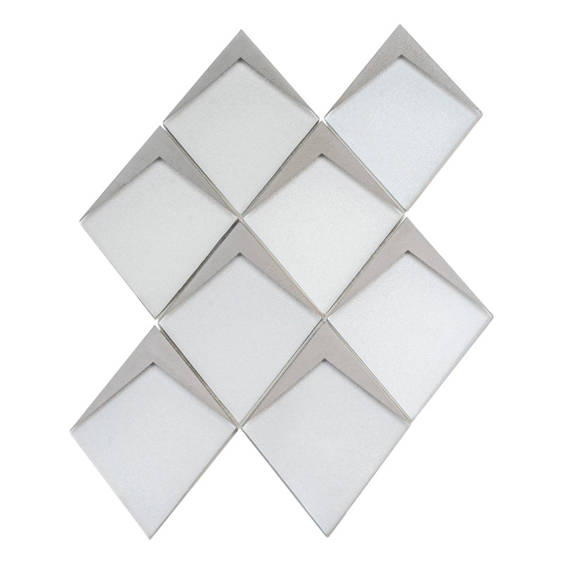Solace 12x9 White Metallic Silver Glass Mosaic Diamond Wall Tile (3.91 sq ft/case) - 5 Pack, White/Silver