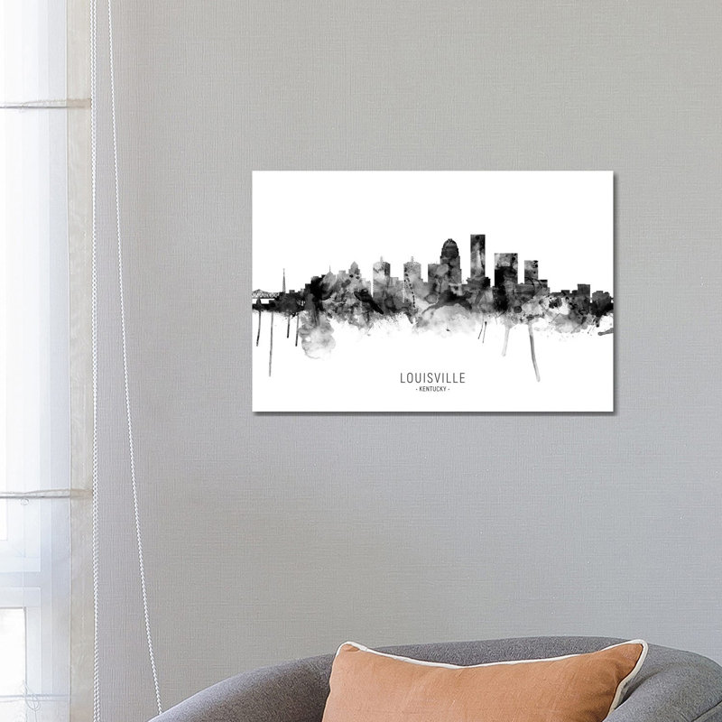 Louisville Kentucky Skyline Name Bw by Michael Tompsett - 1 Piece Wrapped Canvas Wall Art, 66.04 cm H x 45.72 cm W