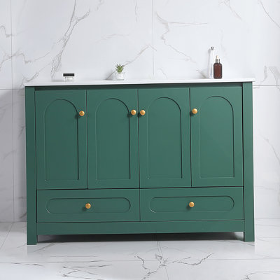Ensemble de meuble-lavabo vert 48 po avec lavabo en céramique et armoire de rangement abondante