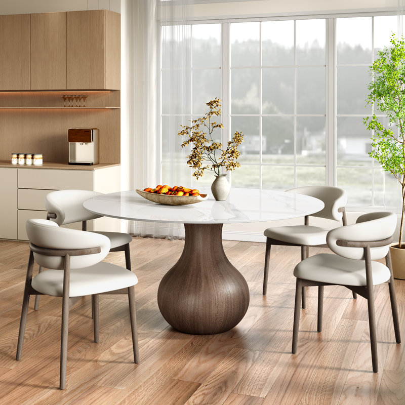 5Pcs Dining Room Set Dining Table And 4 Seats - Sintered Stone Round Dining Set, 29.52" H x 47.24" L x 47.24" W, White