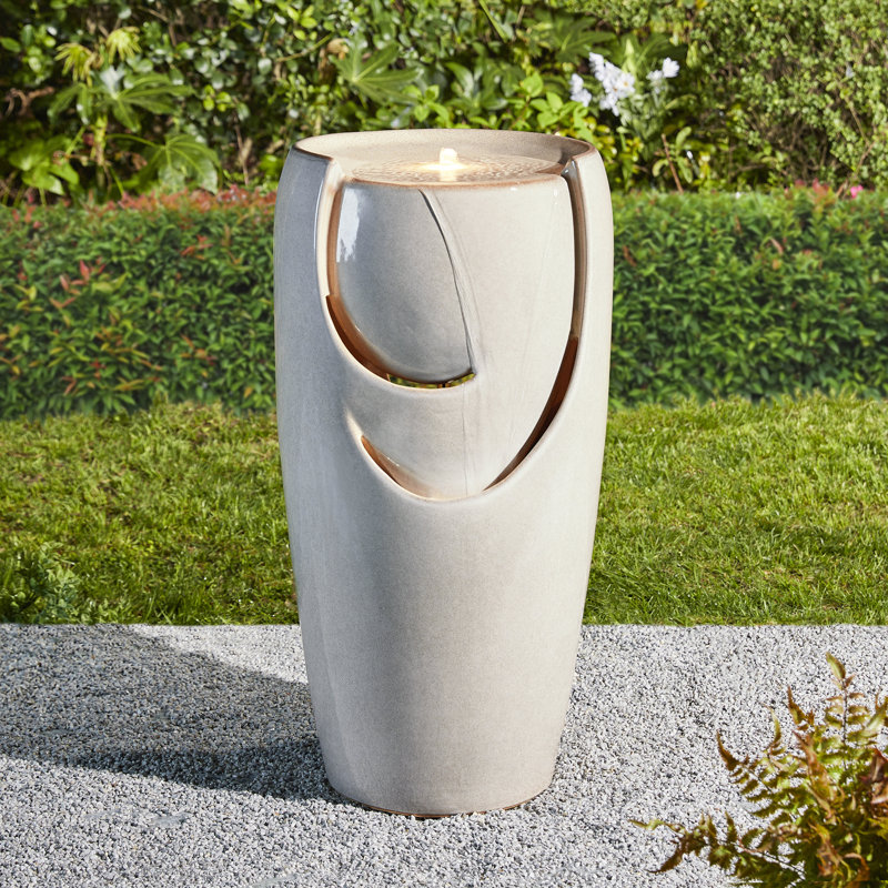 Sand Beige Ceramic Novelty Fountain with LED Light
