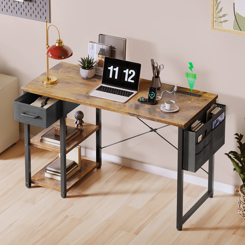 Home Office Desk With Built-in Charging Station,writing Desk With Spacious Storage Space, Corner Desk With Stable Structure,computer Desk With Anti-tip Design