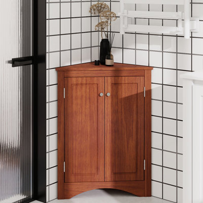 Armoire de rangement triangulaire brune avec tablettes réglables, armoire de plancher autoportante pour la cuisine domestique