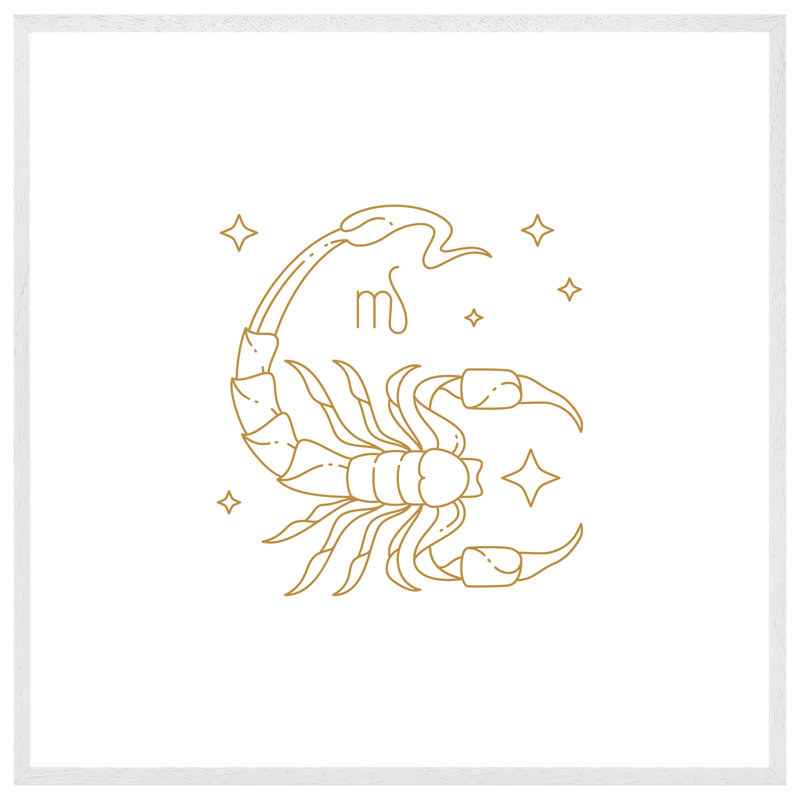 Birchel Zodiac Scorpio Horoscope In Gold And White - Single Picture Frame Print, 31cm H x 31cm W x 4cm D, Black