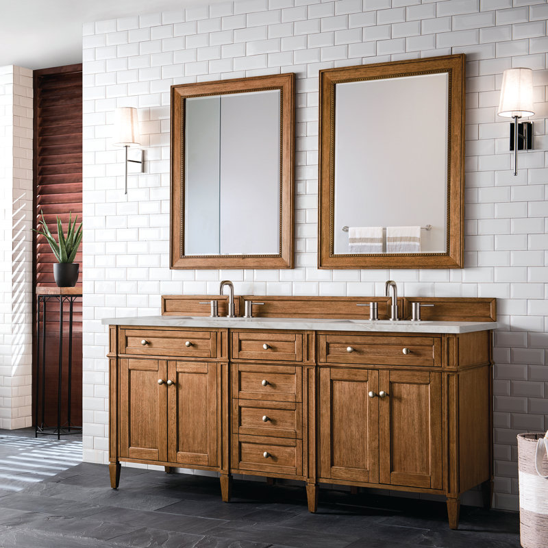 Meuble-lavabo double l 72 po Dussault, Brun selle, Argent victorien, 8 po