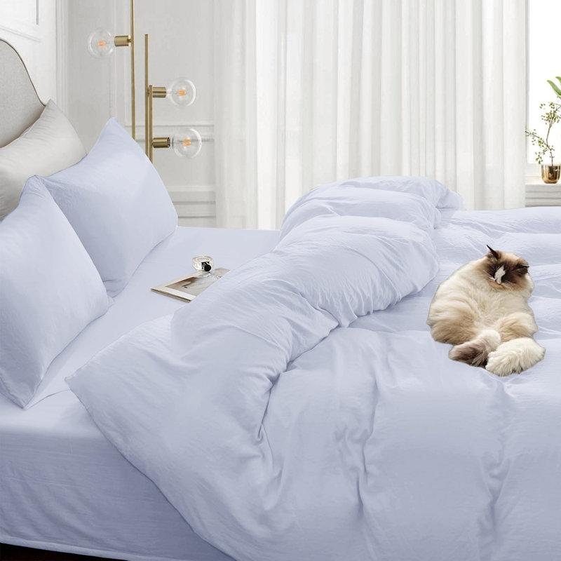 4-Piece Microfiber Duvet Cover Set – Pillowcases & Fitted Sheet, White, Double Duvet Cover  + 3 Additional Pieces