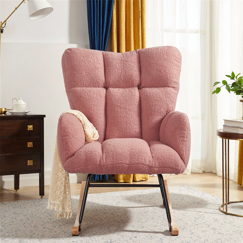 Chaise berçante charmante en tissu rose pour le salon et la chambre à coucher, Rose