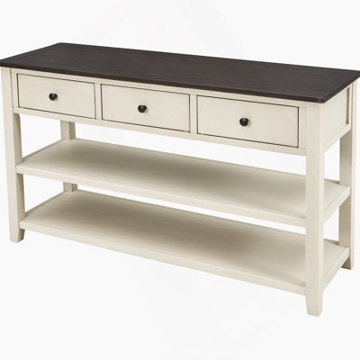 Retro Design Console Table With Two Open Shelves, Pine Solid Wood Frame And Legs For Living Room (Navy)