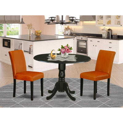 3-Piece Mahogany Finish Solid Wood Top-Round Dining Room Set with Dropleaf-Seats 4