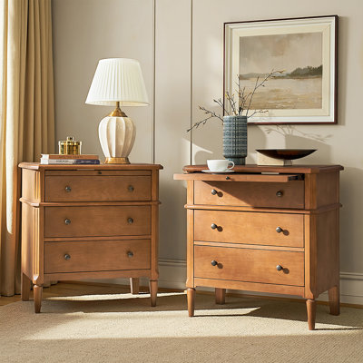 Vandyke Traditional 28"W 3-Drawer End Table with Pull-out Tray and Hidden Drawer and Solid Wood Legs(Set of 2)