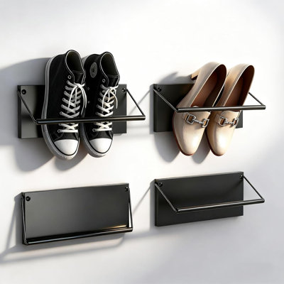 Ensemble de 4 étagères à chaussures murales pliables, organisateur à chaussures suspendu en métal, organisateur à chaussures WallMount, support efficace et étagère de rangement pour chaussures variées