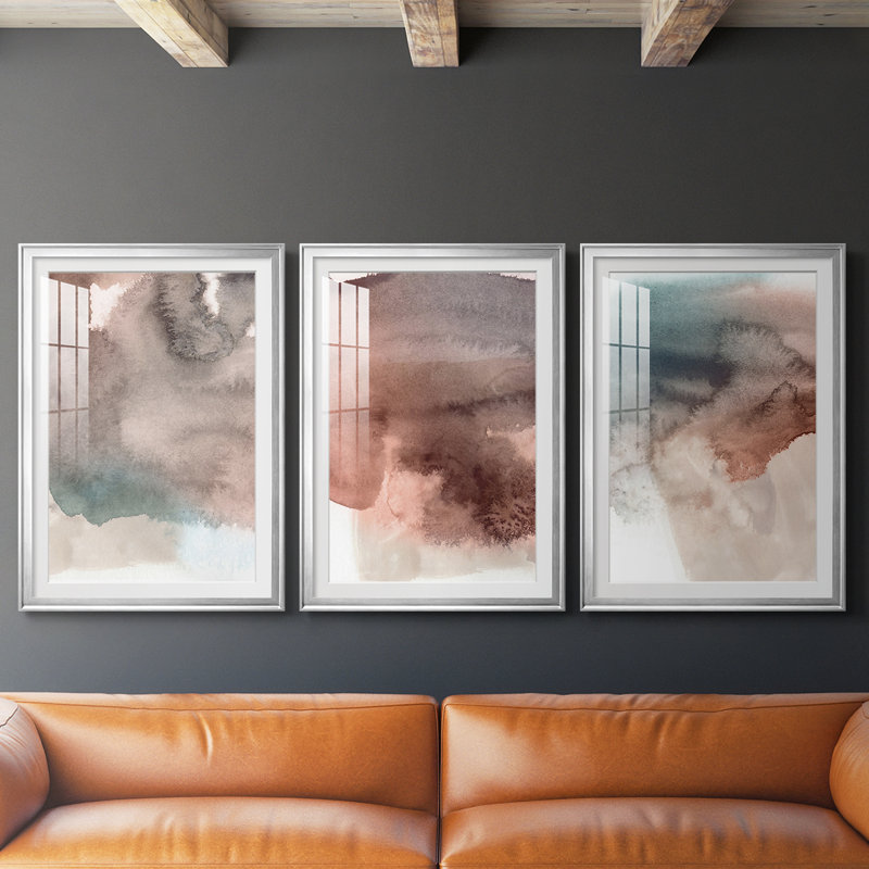 Red Ochre abstrait I - reproduction encadrée sur mesure de qualité supérieure mate - 3 pièces, H 15 po x l 19 po