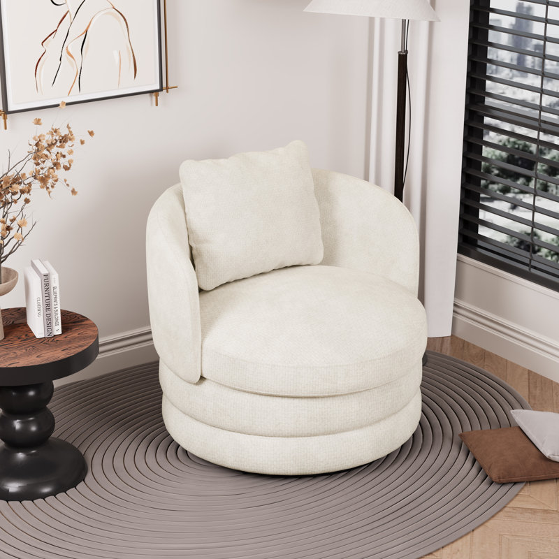 Fauteuil demi-tonneau pivotant en chenille Modern, Beige