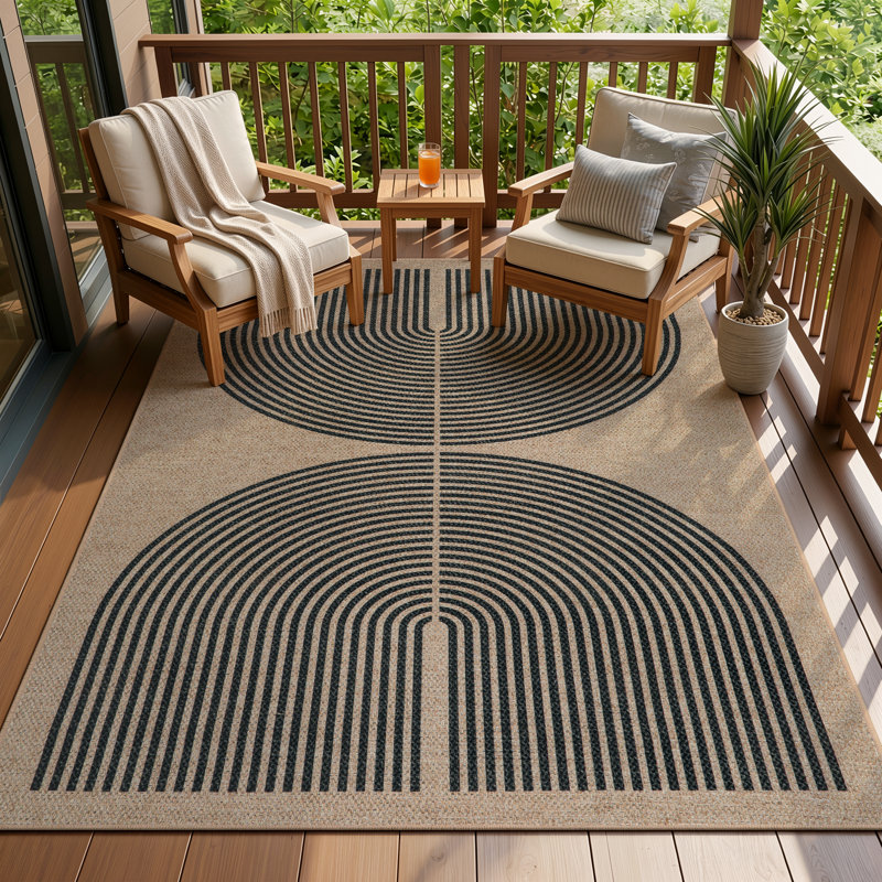 Narze Modern Easy Jute Machine Washable Area Rug Outdoor Rug with Non-Slip Backing for Patio, Deck, Backyard Beside the pool