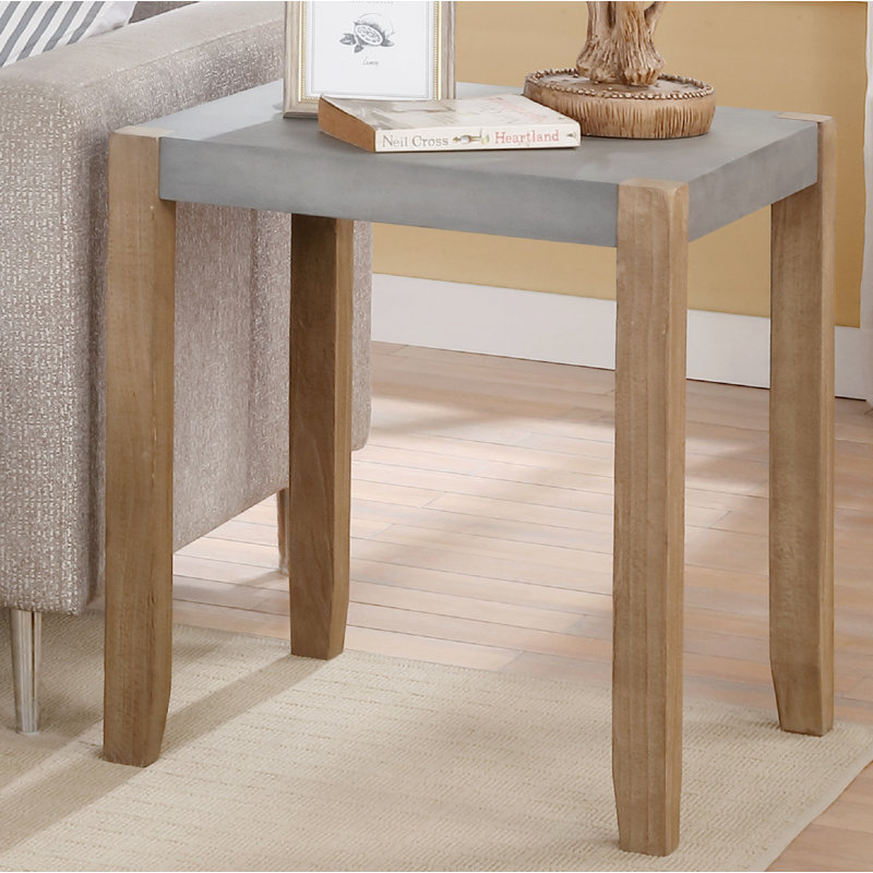 Aston 21" Wide Rustic Industrial Solid Wood Concrete Like Finish Square End Table