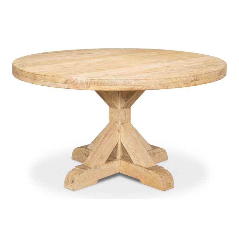 Natural Mango Wood Round Pedestal Dining Table
