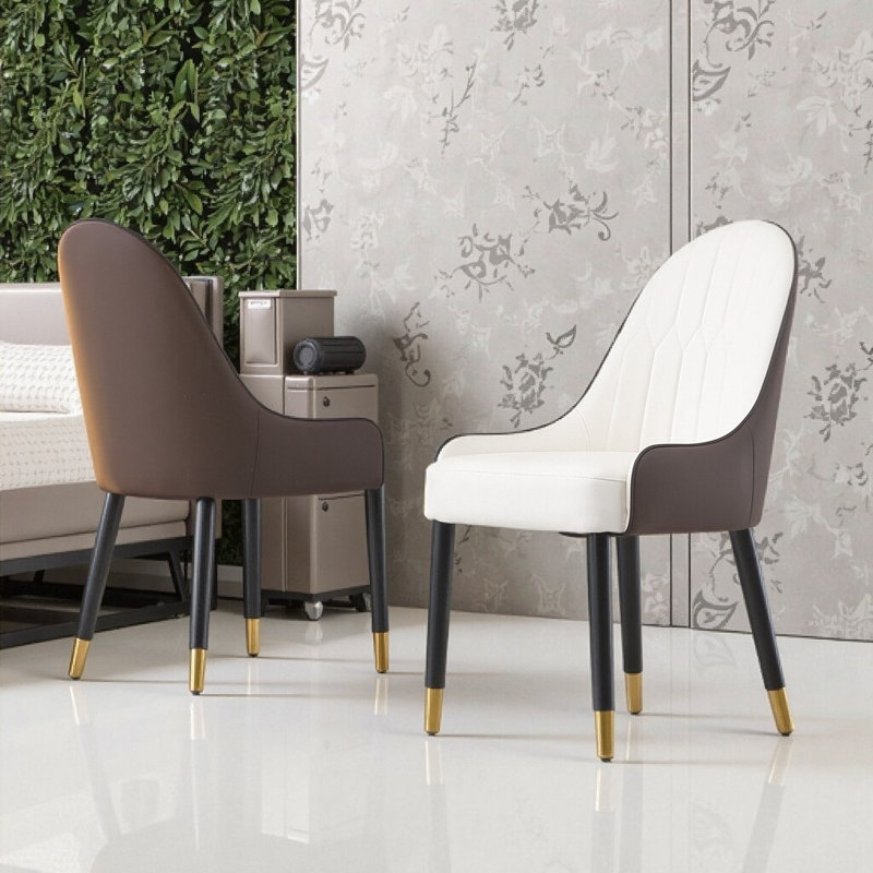 Ensemble de 2 chaises de salle à manger modernes - Revêtement en similicuir avec pieds en métal, Blanc / Brun